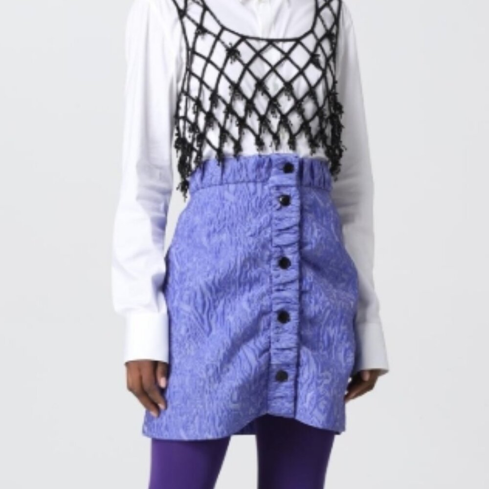 NWT Ganni Women 3D Jacquard Mini Skirt Blue Iris M $255